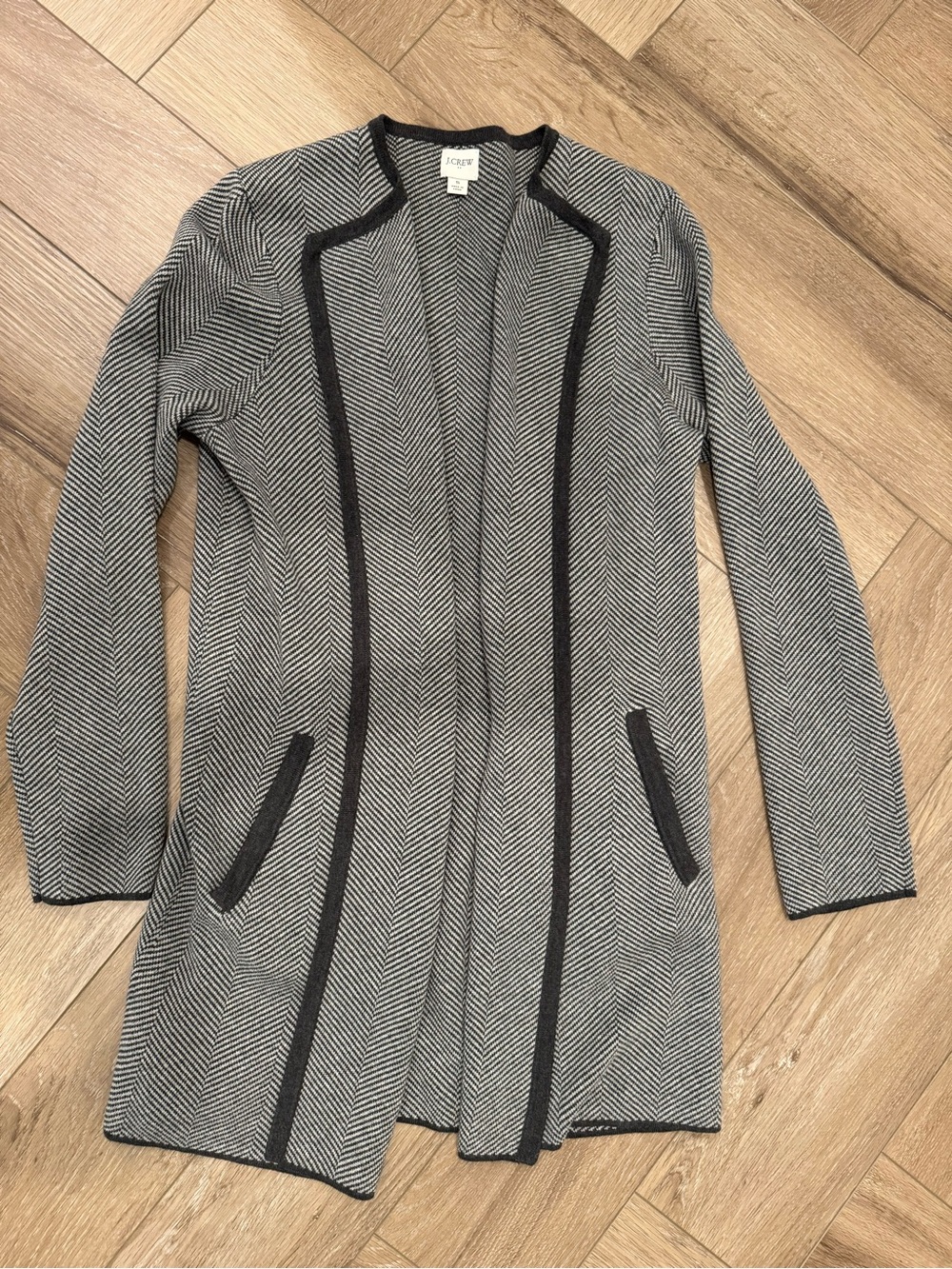 J Crew Gray Herringbone Open Cardigan Sweater Jacket